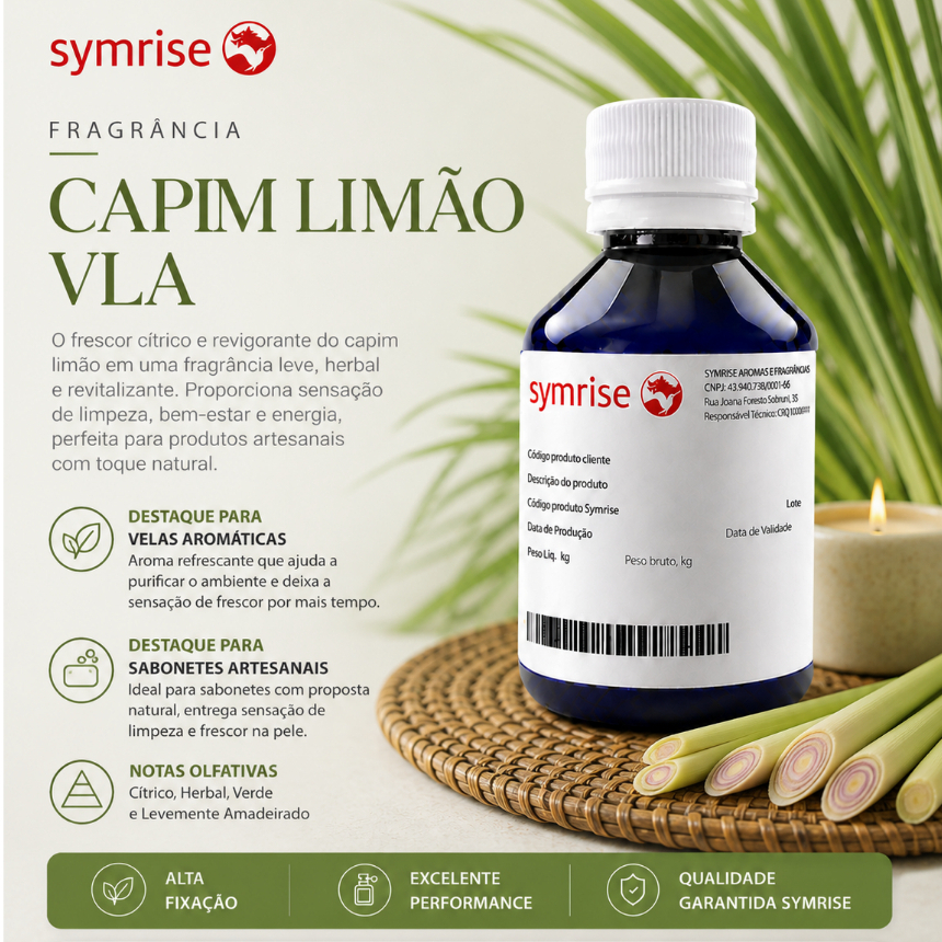 Essência Capim Limão VLA Concentrada para Velas - Symrise Citratus 100ml