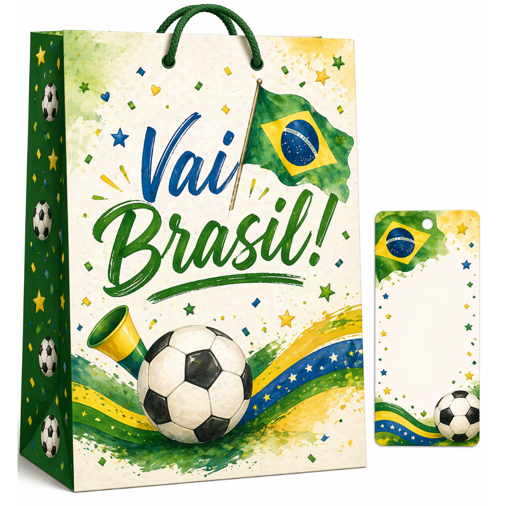 Sacolinha Personalizada Brasil Copa do Mundo | Lembrancinha Futebol | Pegue e Monte com Alça