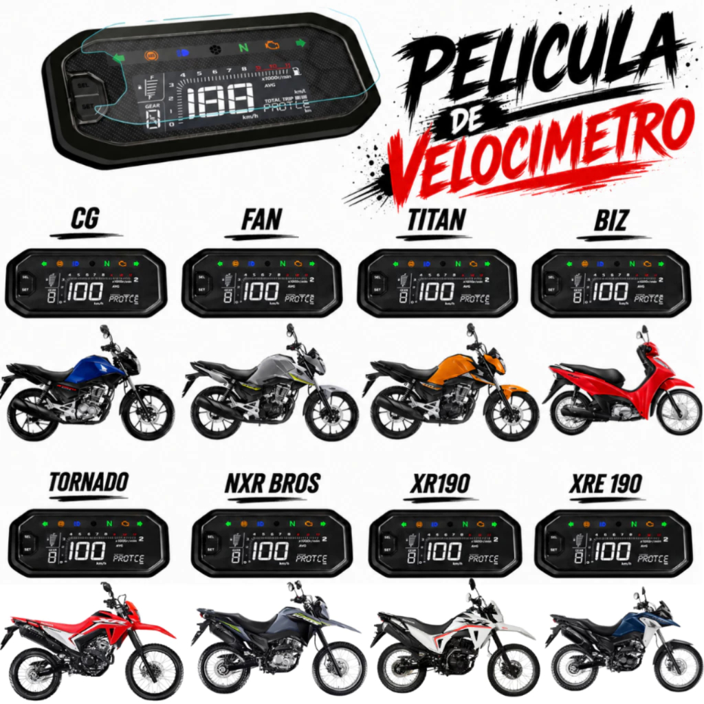 Película Painel Moto CG 160 Titan Fan Start Cargo NXR 160 Bros XRE 190 XR 300L Tornado Biz 125
