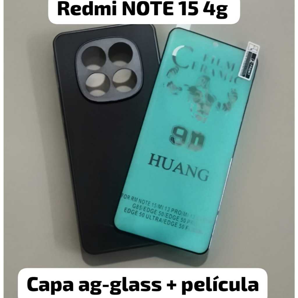 KIT CAPA+PELICULA ACRILICO PRETO CHUNBO XIAOMI REDMI NOTE15 4G INTERIOR AVELUDADO PREMIUM LUXO