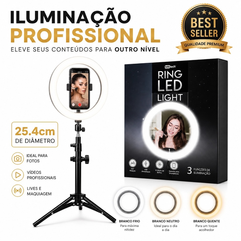 Ring Light Anel Para Fotos 64 Led 3 Tipos De Iluminação Suporte Duplo