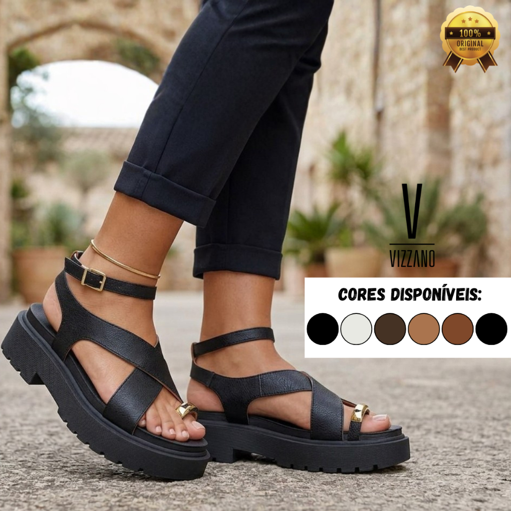 Sandália Feminina Vizzano Salto Grosso Plataforma Papete Baixo Tratorada Conforto Flatform Original