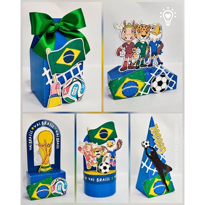 Kit Festa Personalizado Brasil, Copa do Mundo , Futebol, caixinhas e lembrancinhas para festa - PEGUE E MONTE