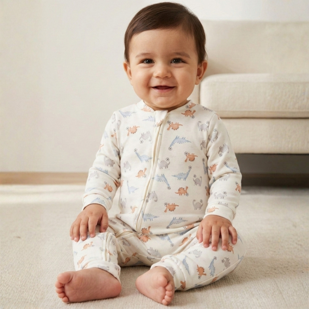 Macacão Bebê Menino Estampa Dinossauro Suedine Premium 100% Algodão Antialérgico com Zíper Inverno