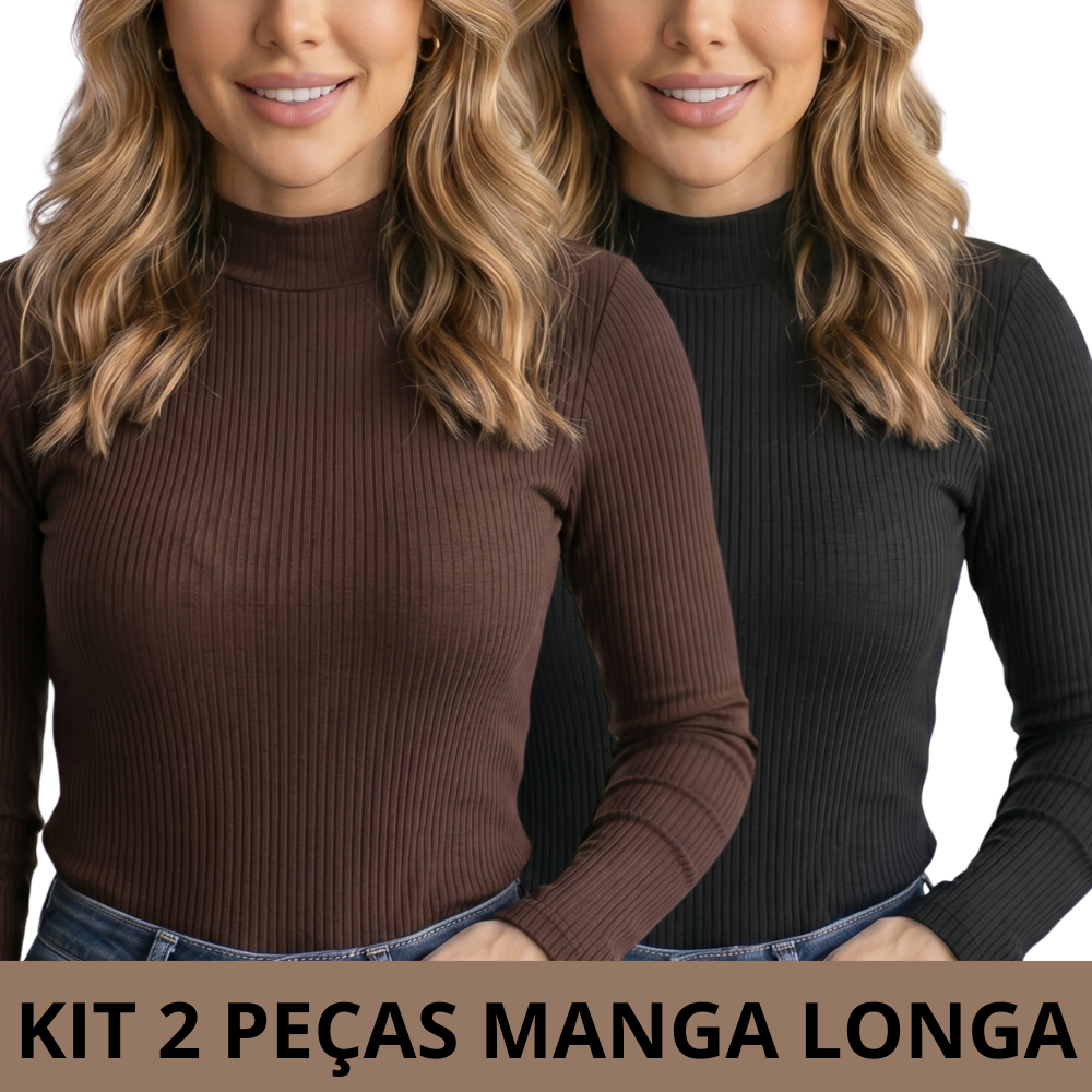 KIT 2 Blusas de Frio Feminina Cacharrel Manga Longa Ribana Canelado Confortável Básico Elegante