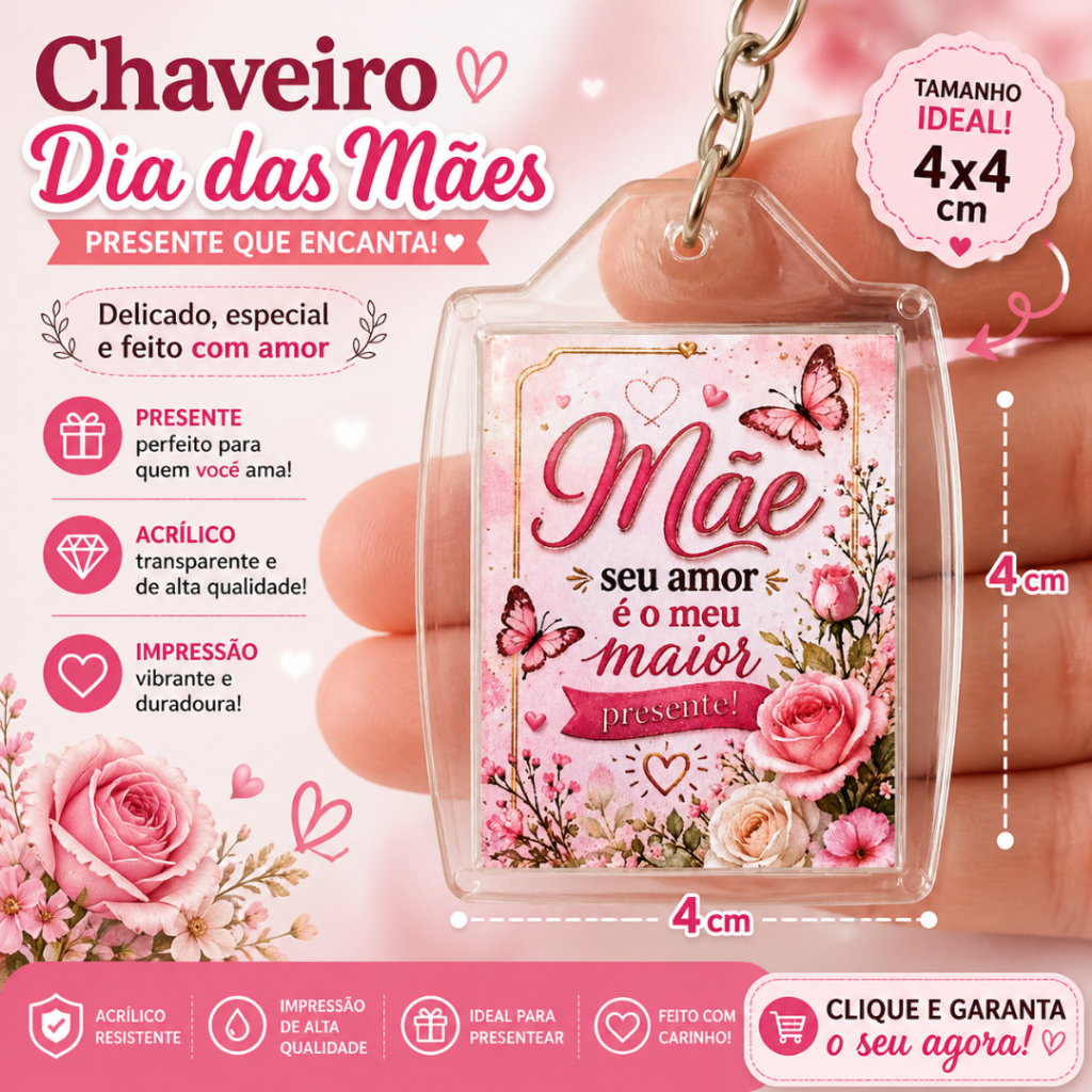 Chaveirinho Acrílico Personalizado Dia das Mães | Lembrancinhas-Aniversário-Mesversário |Chá de bebê