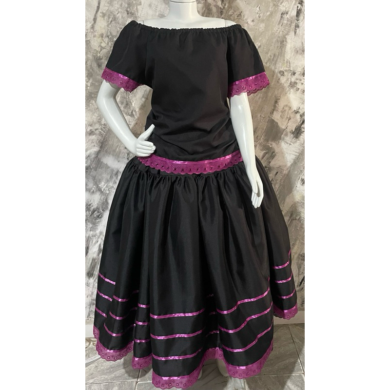 Conjunto Pombagira Saia e Bata Preto e Roxo Umbanda Candomblé Esquerda Maria Mulambo/Farrapo/Quitéria/Rosa Caveira