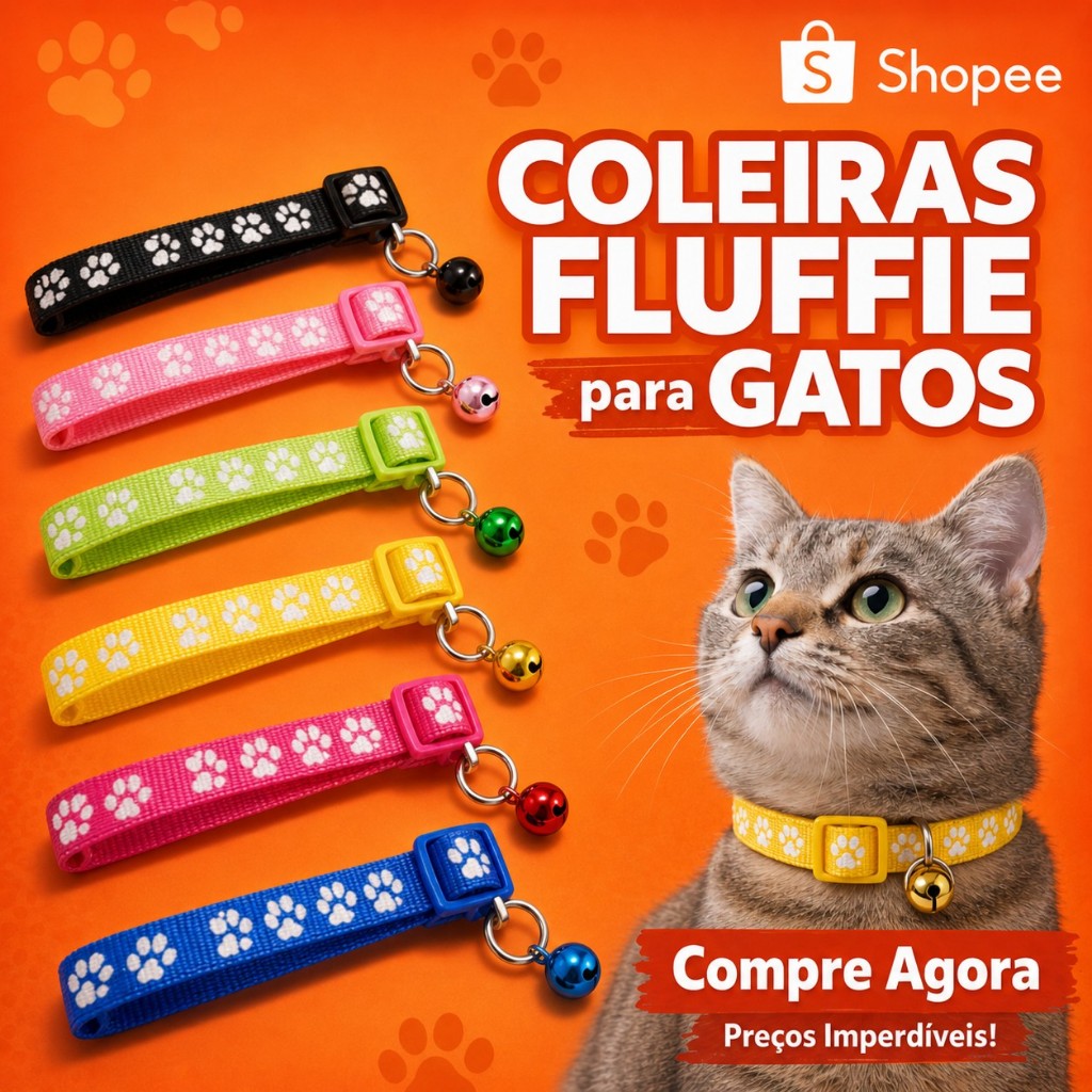 Coleira Para Gato Premium Conforto Máximo Ajustável Segura e Estilosa com guizo Fluffie Original