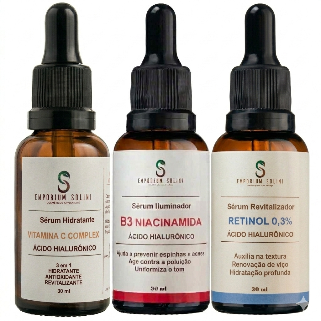 Kit Sérum Facial Vitamina C, Retinol e Niacinamida  Uniformizador de Tom, Cuidados Anti-idade, Hidratação