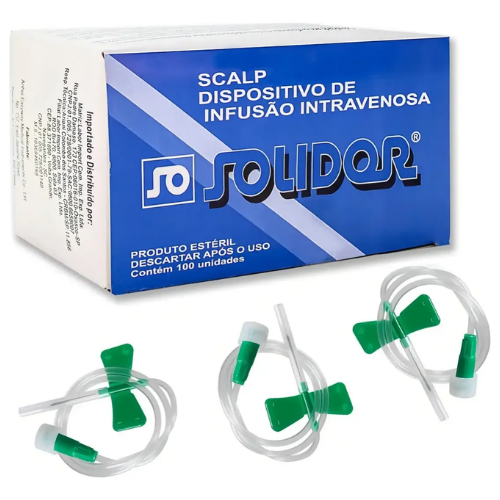 Scalp 21g Verde Solidor C/100 Estéril Descartável Luer Lock Saúde Cuidado Proteção