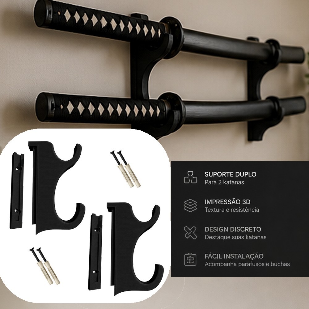 Kit 2 Suporte Para Espada Samurai Katana Painel Ou Parede