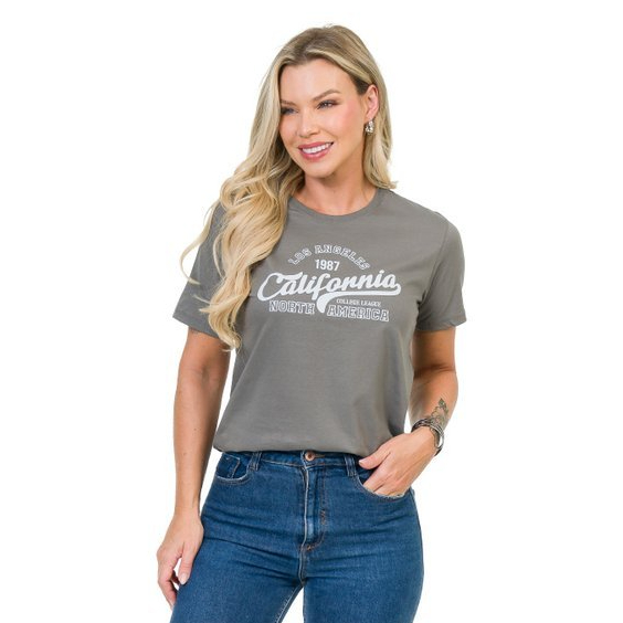 Camiseta Feminina Confortável Moderna Chumbo California 1987 Estampada Premium 100% Algodão