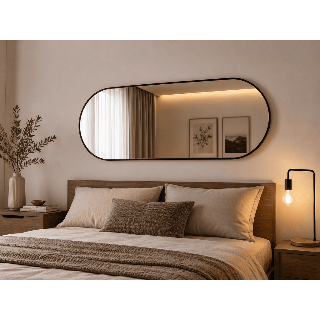 Espelho Oval 110x50 Grande Capsula Vertical Parede Com Moldura Quarto Sala Banheiro