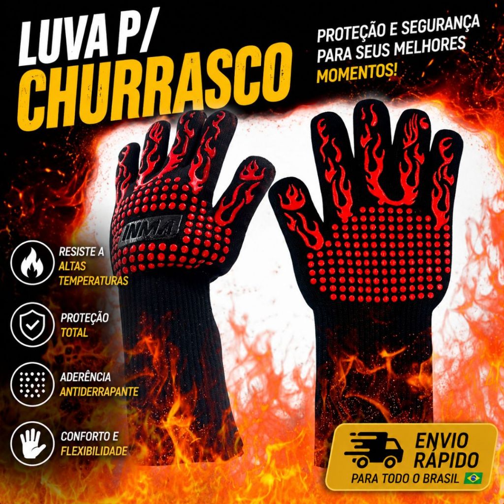 Conjunto 1 Ou 2 Luvas Térmicas P/ Churrasco Proteção Em Fornos Panelas Super Resistente Altas Temperaturas