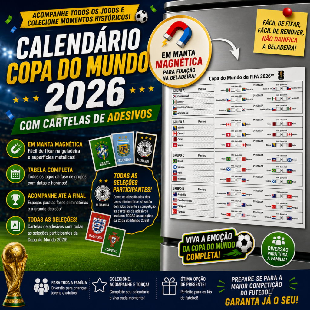 Kit Copa Do Mundo 2026 - Calendário em Manta Magnética Ímã - Fifa Worldcup 2026