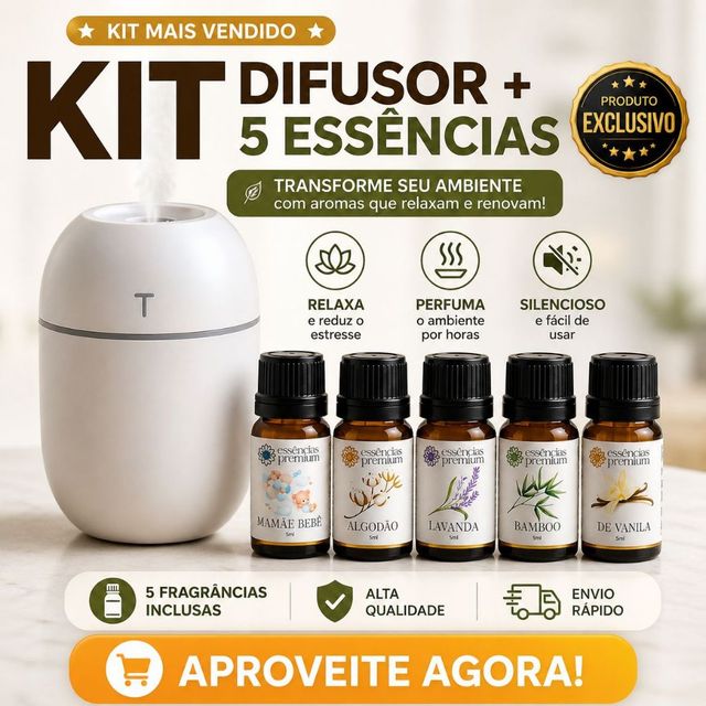 Kit Mini Umidificador Difusor Aromatizador Ambiente Egg com Essências | 1 Umidificador + 5 Essências