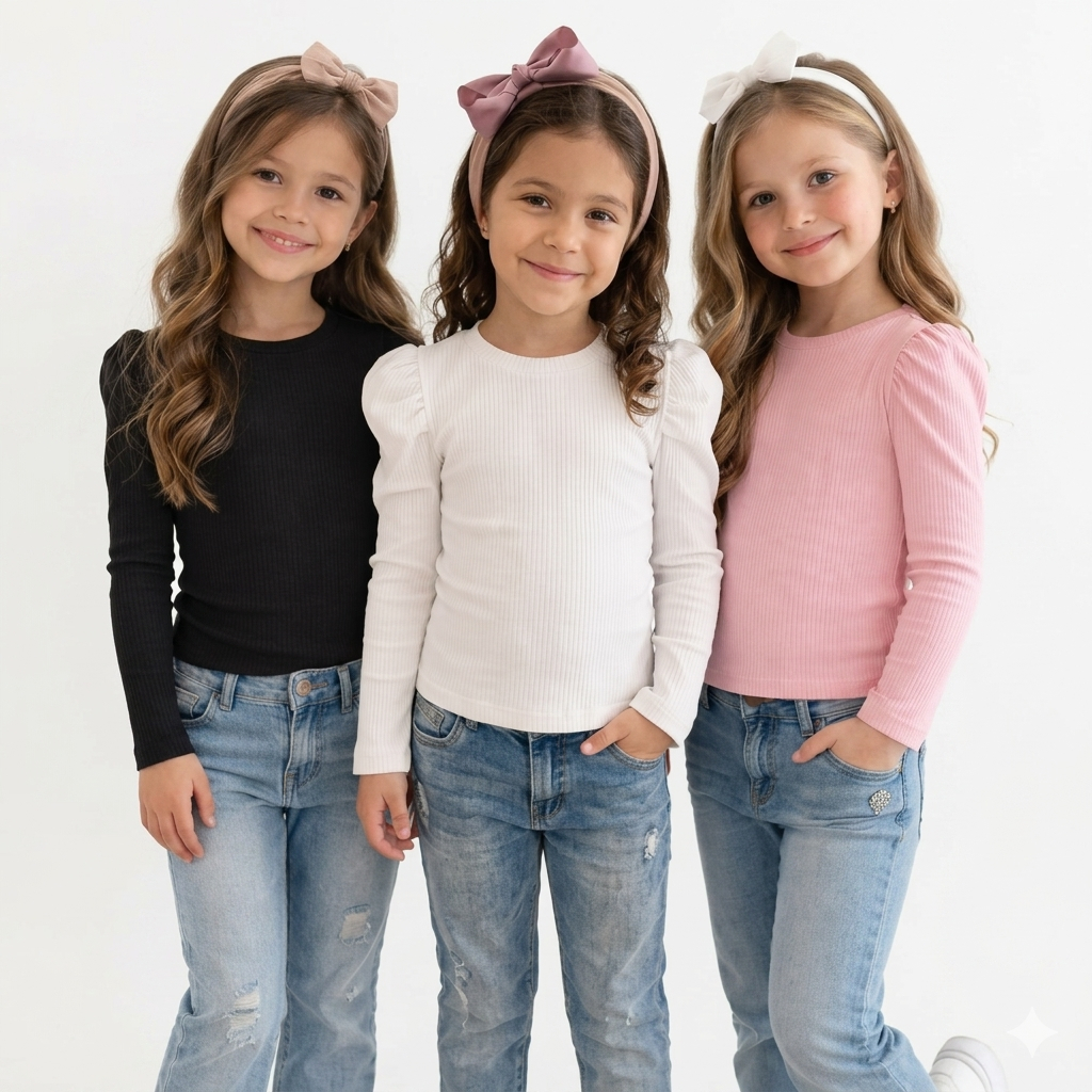 Kit 2 Blusas manga longa princesa - blusinha blogueira infantil tendência