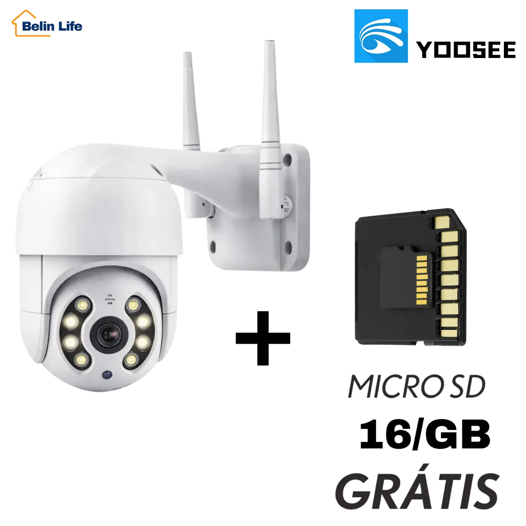 Câmera Ip Externa Wifi Infravermelho yoosee Original + Cartão Micro SD 16GB