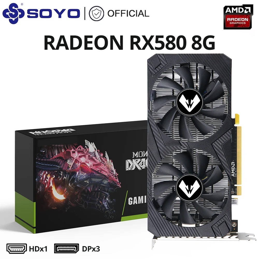 Placa de Vídeo Soyo Radeon RX 580 8GB GDDR5 AMD 2048SP PCI-Express 3.0