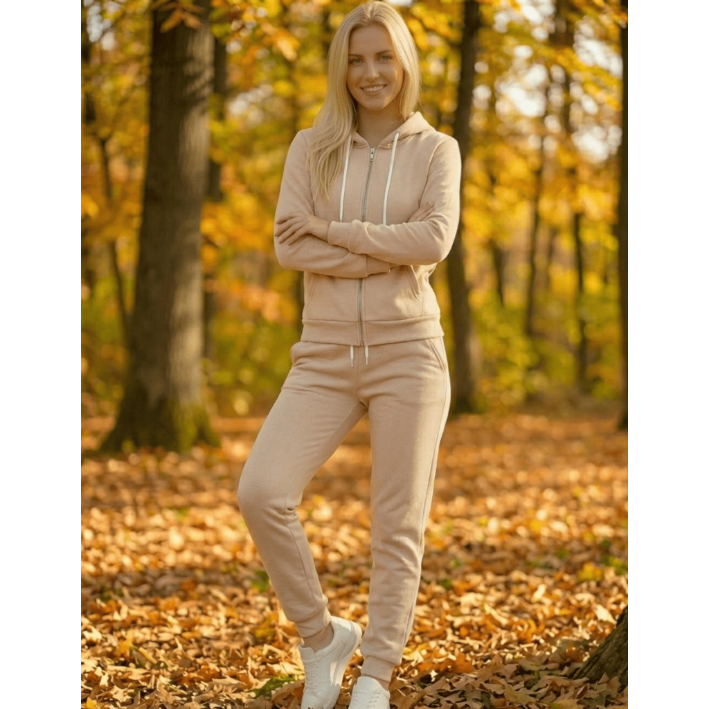 Conjunto Feminino De Moleton Jogger Flanelado Com Punhos Conjunto Agasalho de Blusa de Frio Com Capuz