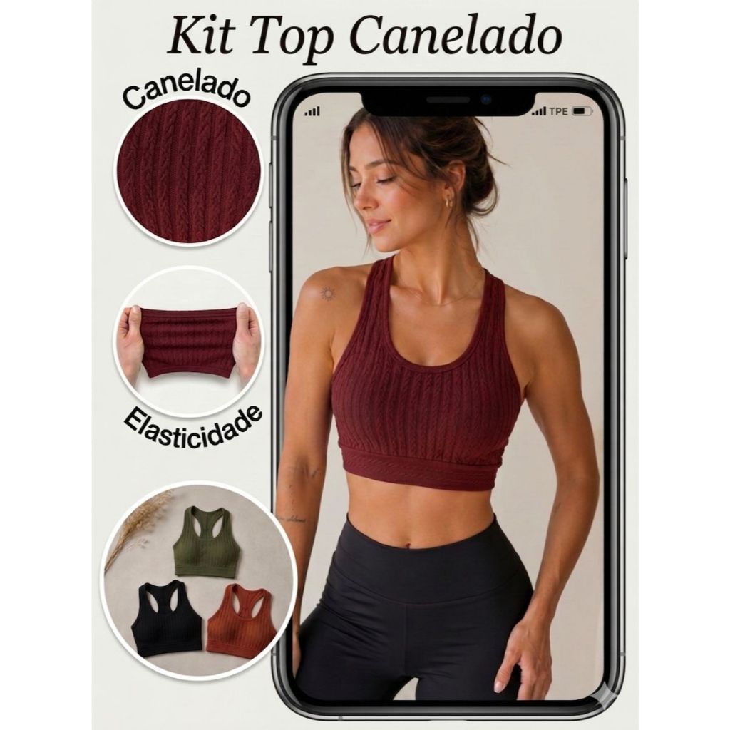 Kit 3 Top Cropped Fitness Feminino Nadador Canelado Academia Yoga Treino Confortável Sem Bojo Colorido