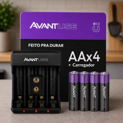 Kit 4, 8 ou 16 Pilhas AA Comum ou AAA Palito Recarregável + Carregador Rápido Bivolt Avant Use