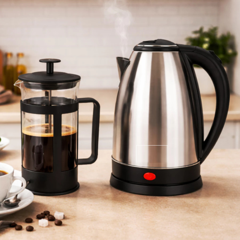 Imagem Chaleira 1,8 Litros + Cafeteira Prensa Francesa 300ml Jarra Elétrica Café Automática 127V 220V Inox