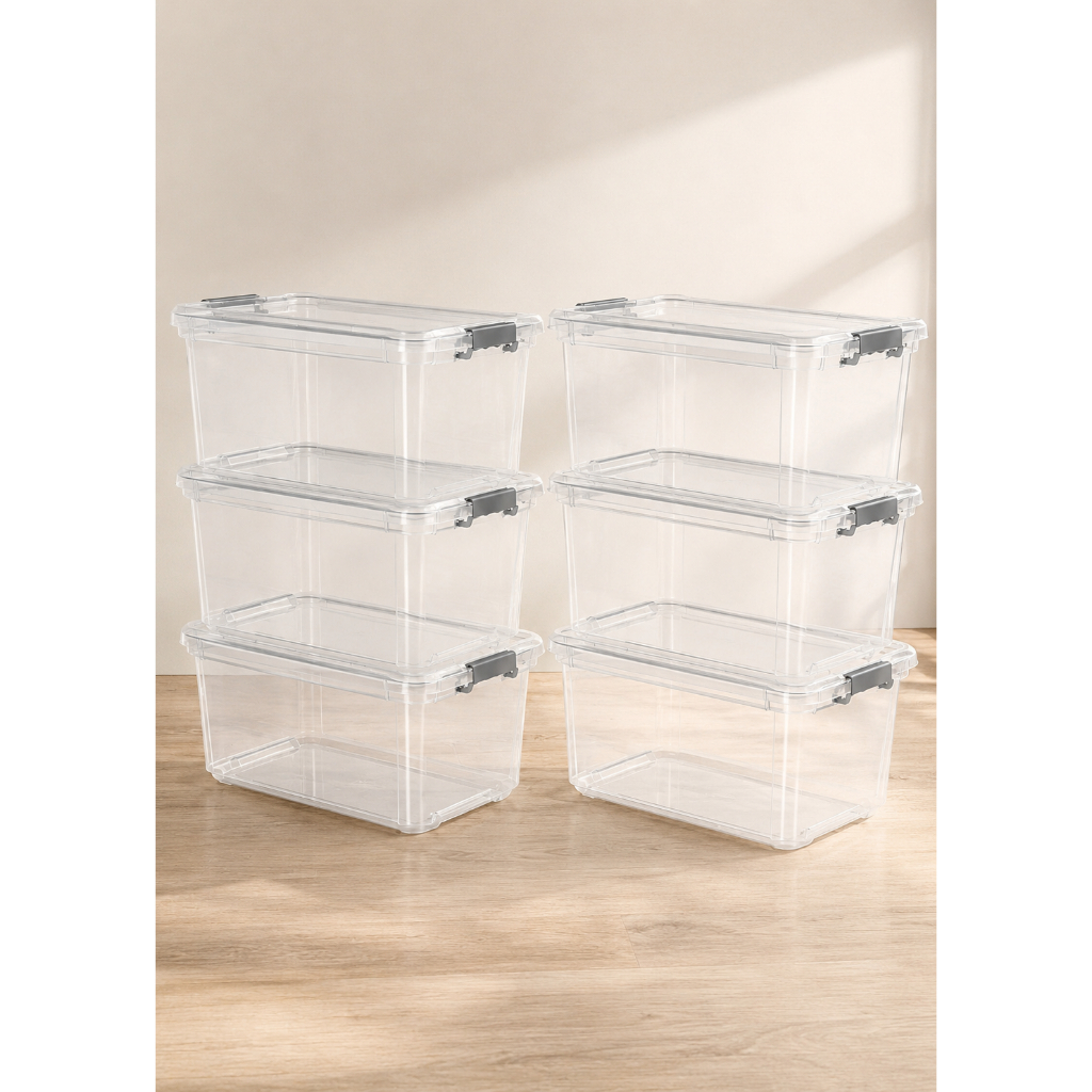 Kit 6 Caixas Organizadora de 27 Litros Transparente Armazenamento Multiuso Reforçada Plástico Grande