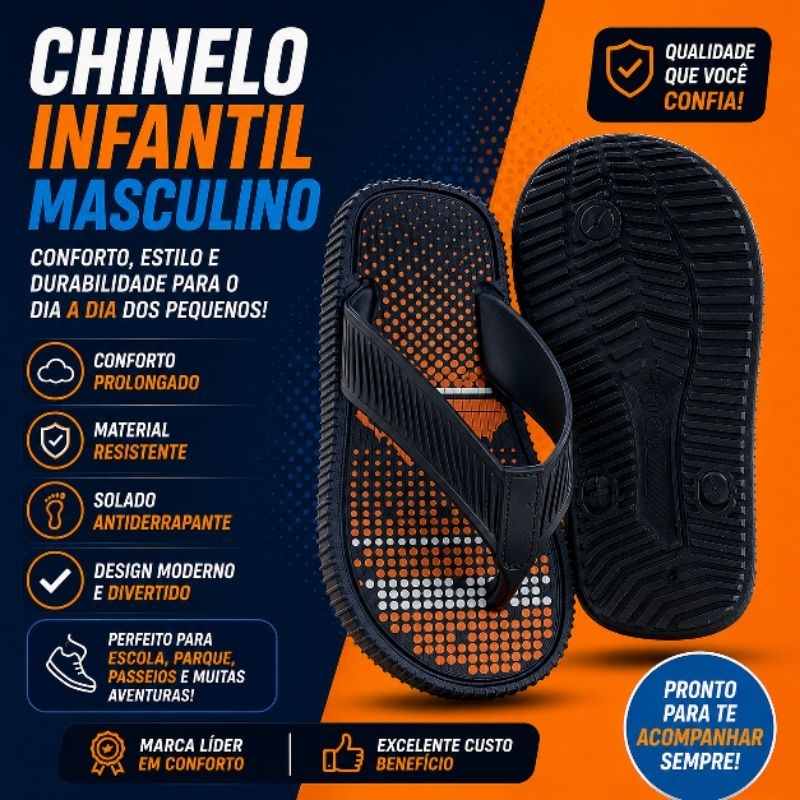 Chinelo Infantil Masculino Confortável Antiderrapante Leve e Resistente