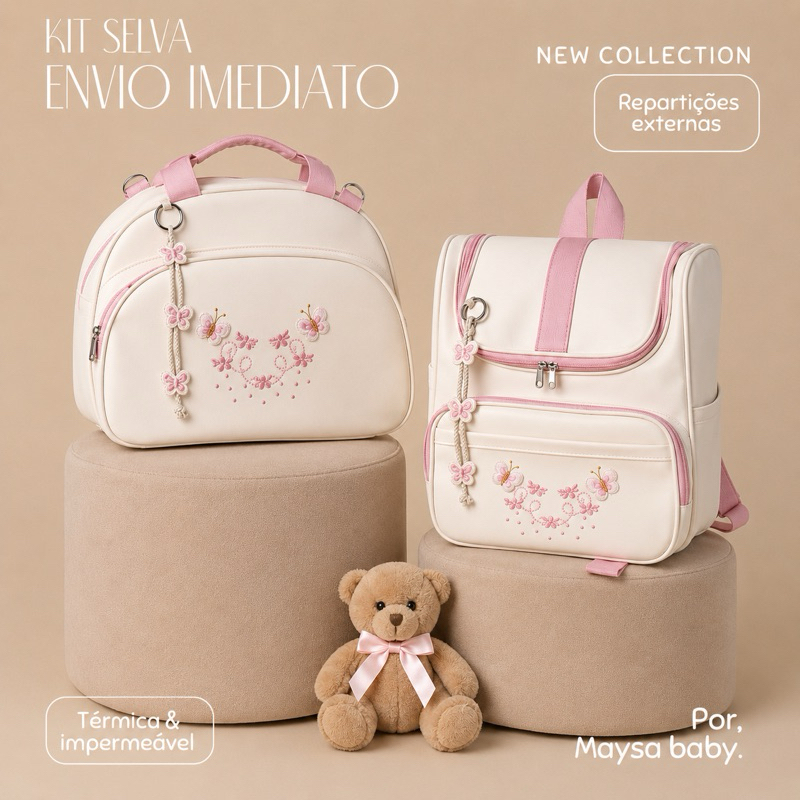 Kit bolsas maternidade 2 peças/ mala maternidade e mochila, lançamento coleção selva