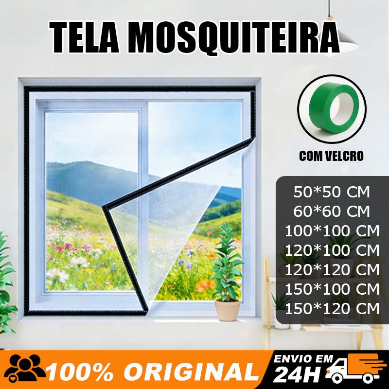 Tela Mosquiteiro para Janela e Porta com Velcro Fibra de Vidro Resistente Lavável Fácil Instalação