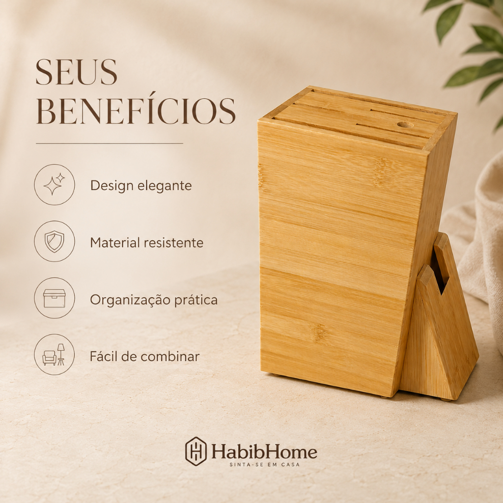 Detalhes do Suporte para Facas de Cozinha em Bambu com Espaço para Tesoura – Design Premium Organizador