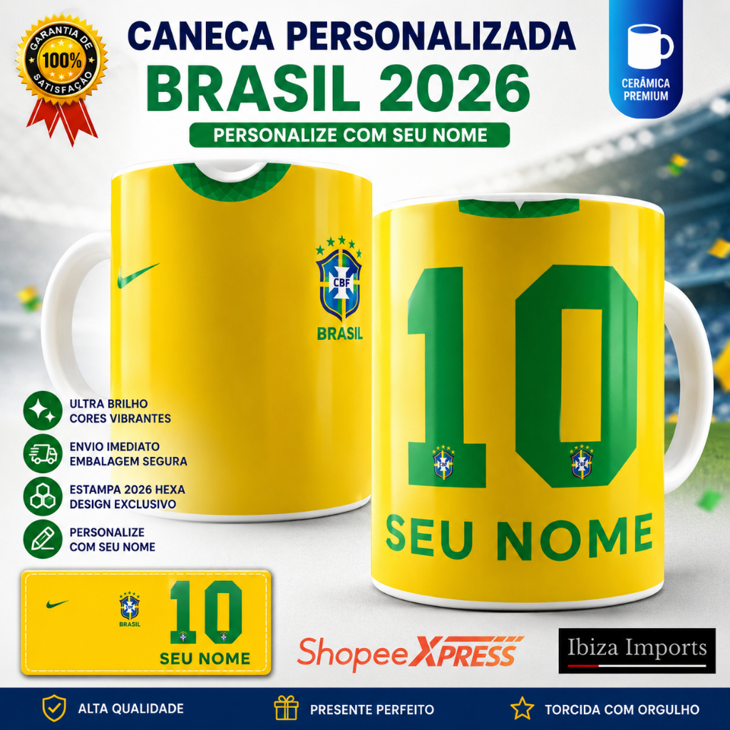 Caneca Personalizada Brasil 2026 Com Seu Nome Copa Do Mundo