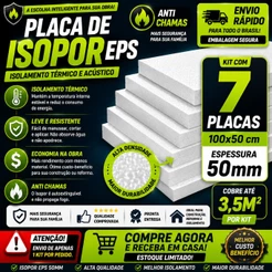 Kit 7 Placas de Isopor 50mm, Antichamas, Isolamento ,Teto ,Parede ,Telhado. Sanca, laje, Forro.