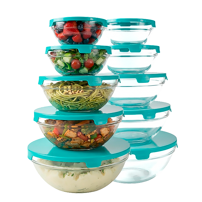 Kit 5 Potes Tigelas de Vidro com Tampa Trava Multiuso Azul Turquesa Tiffany – Ruvolo