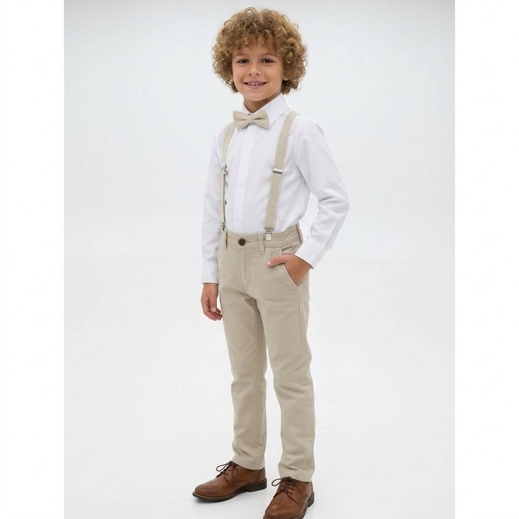 Roupa Social de Menino Infantil Juvenil Calça Suspensório e Gravata Pajem Batizado Casamento Igreja Formatura