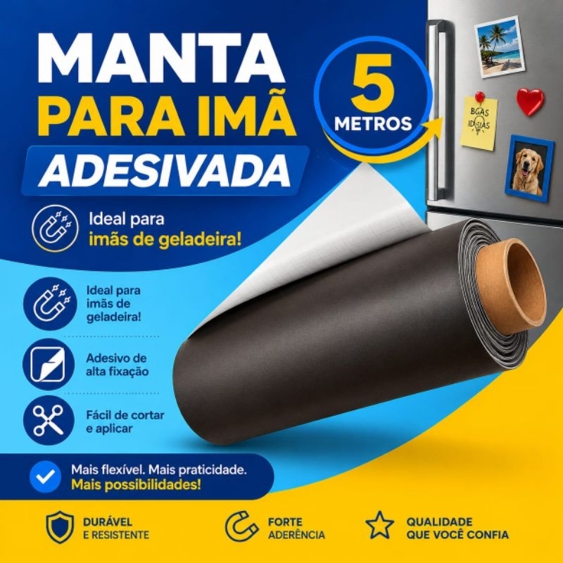 5 Metros Manta Imantada Adesivada 0,3mm Imã De Geladeira MARCA JOJO