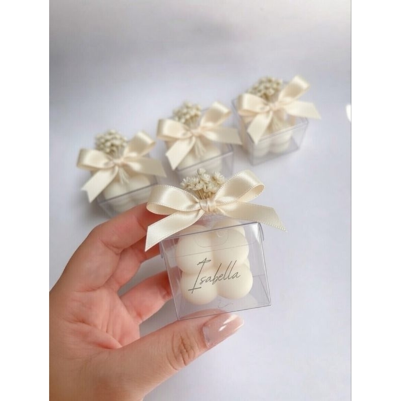 kit lembrancinha vela aromatica Bubble na caixa de acetato, lembrancinha personalizada, para casamento, aniversário