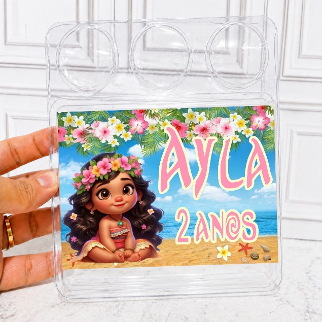 (JÁ CORTADOS)Rótulos adesivo para marmitinha MOANA CUTE / Marmitinha bolo e três docinhos