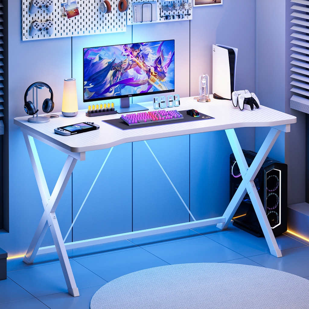 Mesa de Computador e Jogosde 100 cm com Dois Orifícios para Cabos, Mesa de Trabalho Simples para Quarto e Escritório