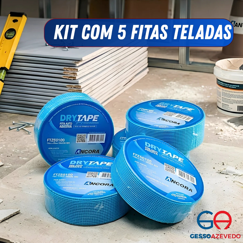 Kit 5 Fitas Telada Azul 48mm x 100m Âncora Walsywa Para Drywall Reforço de Juntas Alta Resistência