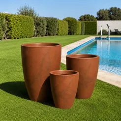 Kit 3 Vasos Coluna Lisa Marmorizada – Elegância e Resistência para seu Jardim