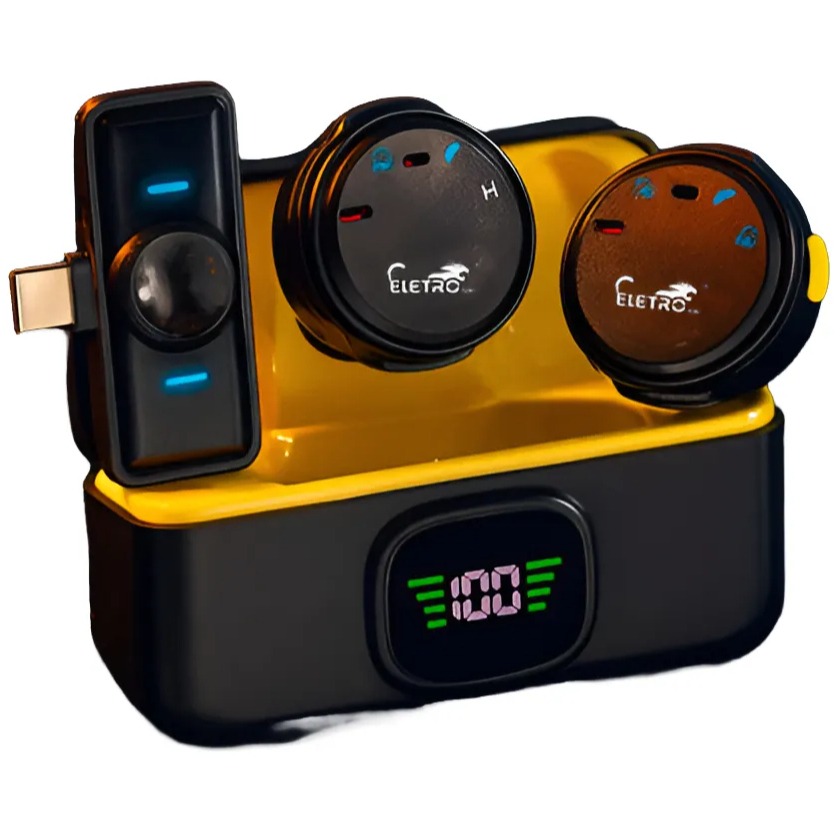Microfone de Lapela Duplo Recarregável EL-1850 – Mini – Entrada Type-C (TC)