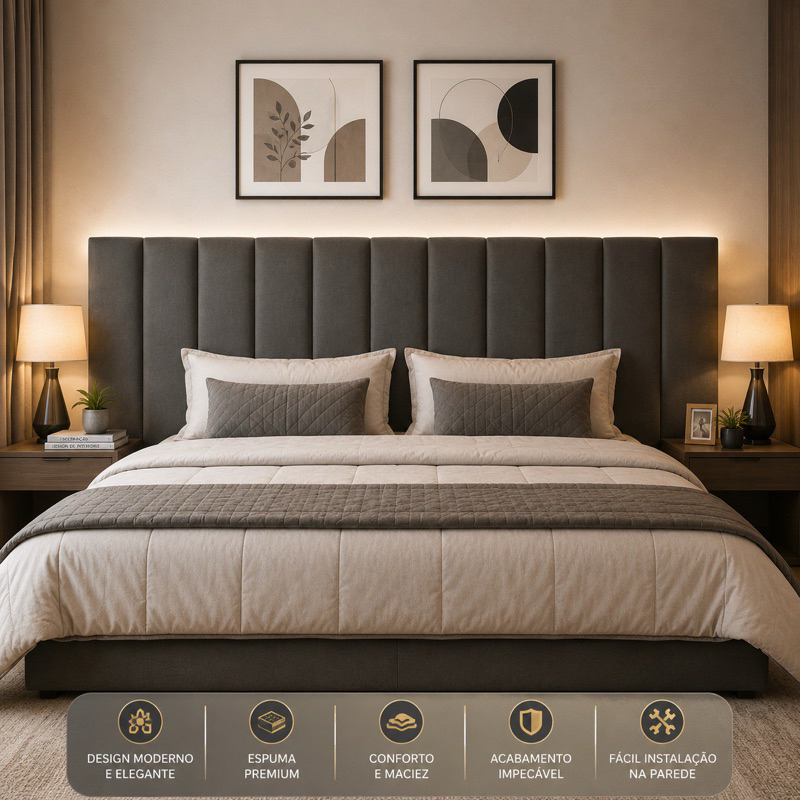 Kit 5 ate 10 Cabeceira Estofada Premium Cama Solteiro Casal Queen King Placa Decorativa 45x20cm até 2 m envio imediato