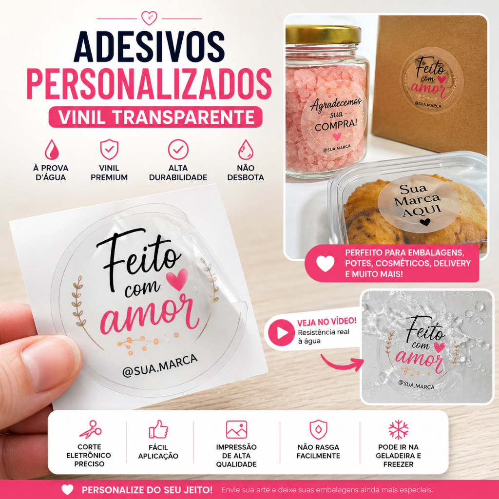 Adesivo Personalizado Vinil Transparente Resistente à Água Etiqueta Personalizada