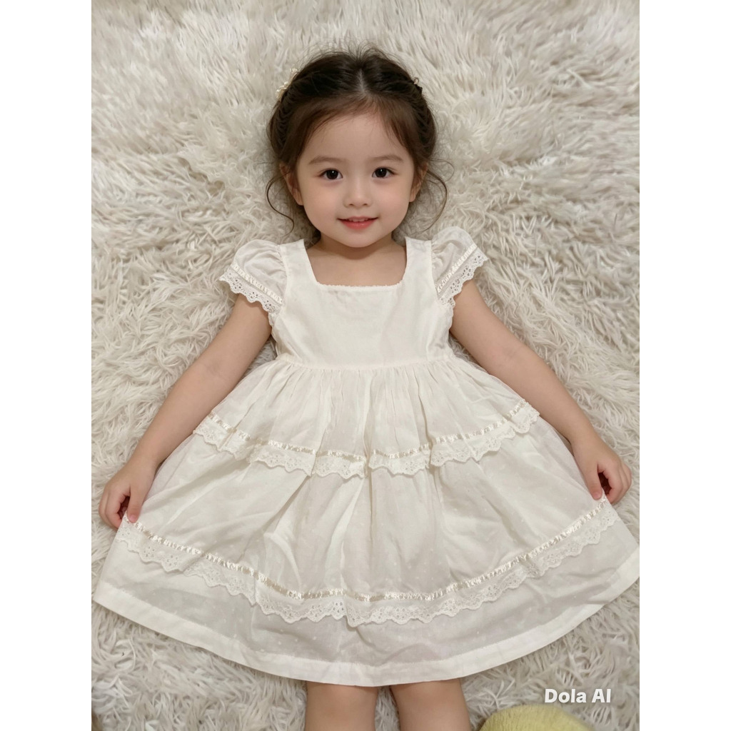 Vestido Infantil Feminino, Modelo Manga Curta, Laise Branco, Tam: 4, Marca: Bethy.bethy