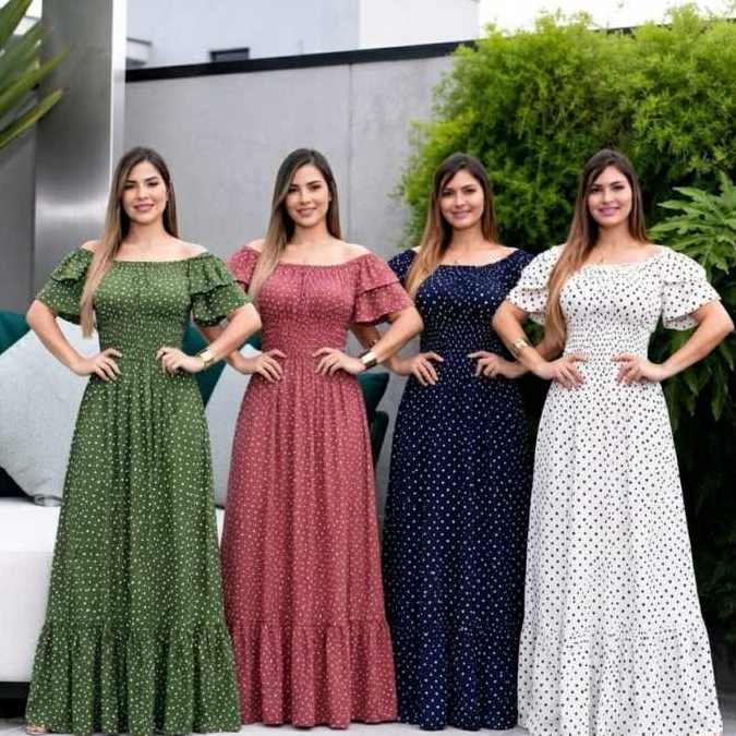 Vestido Longo Ciganinha Elegante Ombro a Ombro Moda Femenina Tendencia Luxo