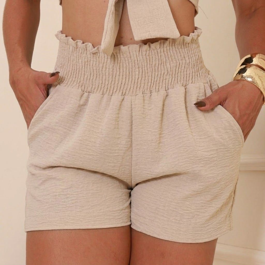 Short Feminino Duna Cintura Alta com Lastex Soltinho Confortável Não Transparente com Bolso Verão