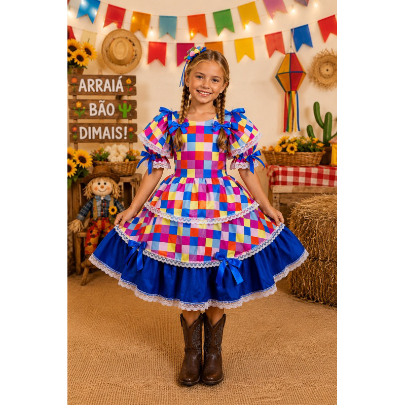 Vestido Festa Junina Quadrilha Infantil Caipira Caipirinha Luxinho