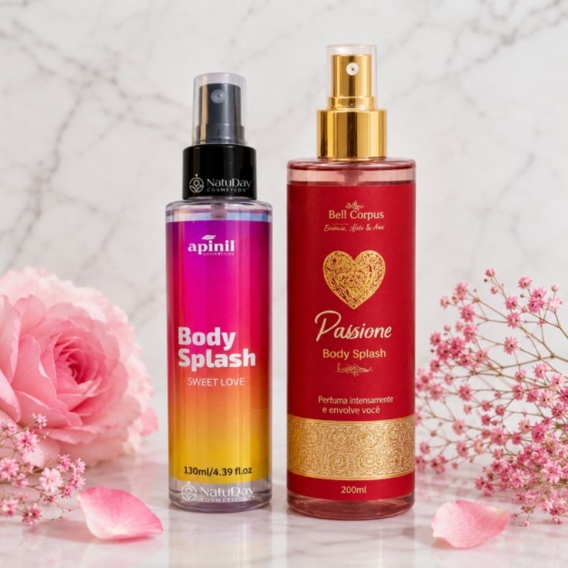 Kit 2 Body Splash Feminino Sweet Love + Passione Perfume Corporal Cheiroso Longa Duração